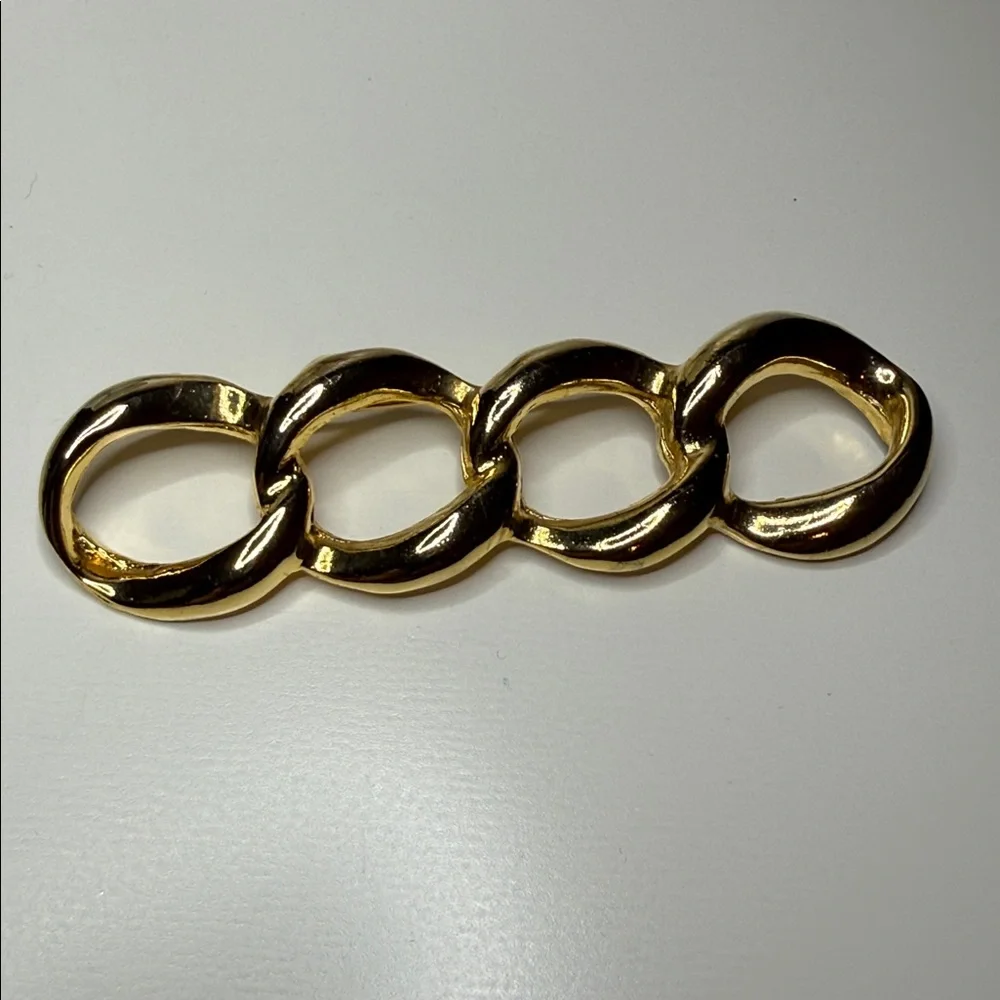 Vintage Gold tone Chain curb Link statement Brooch pin runway style